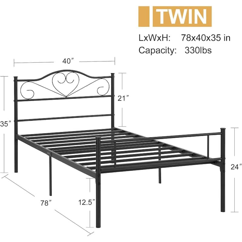 VECELO Twin Metal Platform Bed Frame 2-Pack, Heavy Duty Steel Slat Support, No Box Spring, Storage Space, Easy Assembly
