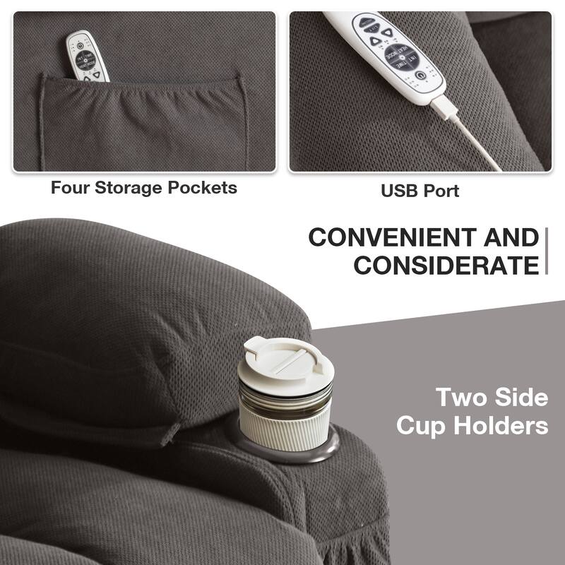 Fabric Electric Power Lift Recliner Chair with Massage and Heat for Elderly with USB Ports,Cup Holders & Side Pocket