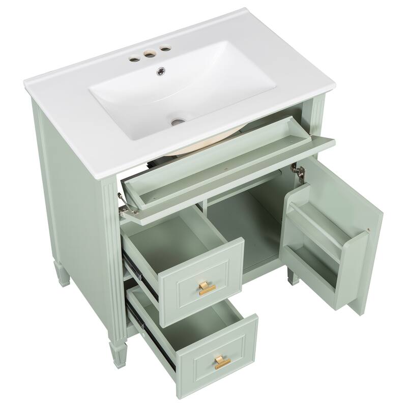 30" Bathroom Vanity with Sink,Vanity Cabinet with One Flip Drawer and Two Drawers,Adjustable Shelf,Solid Wood and MDF