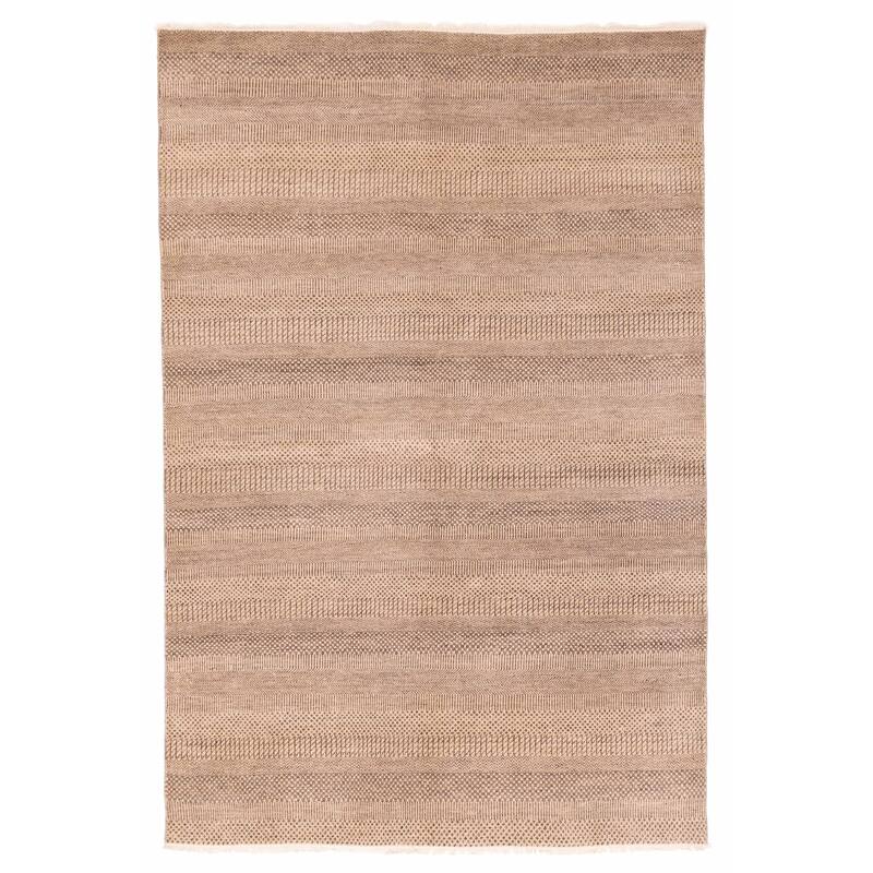 ECARPETGALLERY Hand-knotted Finest Silk Shadow Tan Viscose, Wool Rug - 5'11 x 8'10