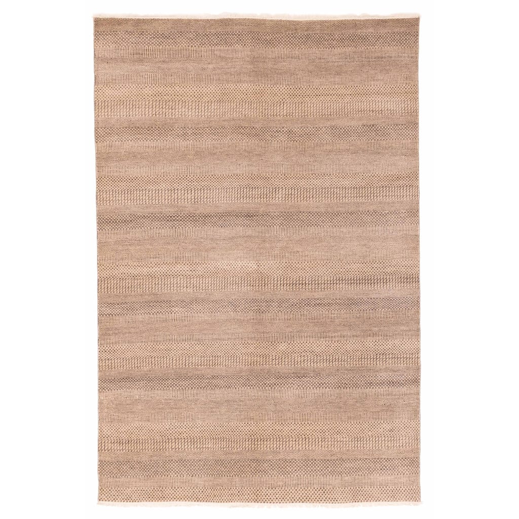 ECARPETGALLERY Hand-knotted Finest Silk Shadow Tan Viscose, Wool Rug - 5'11 x 8'10