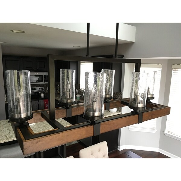 Top Product Reviews For The Gray Barn Vineyard Metal And Wood 6 Light Linear Chandelier With Seeded Glass Shades 10379621 Overstock