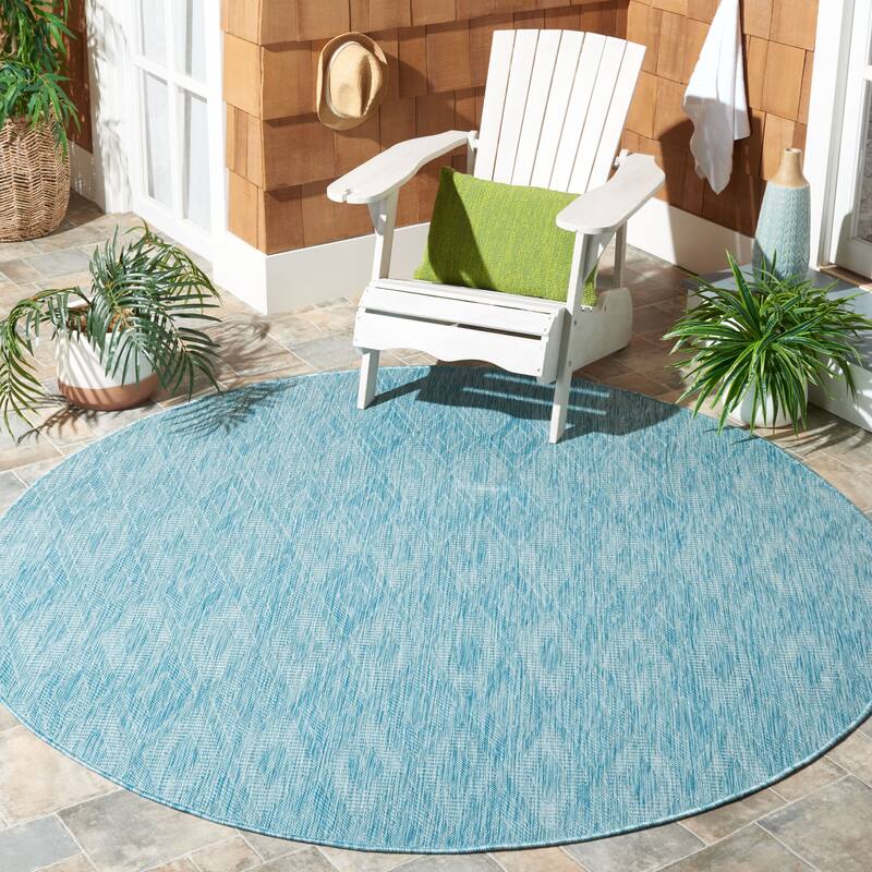 SAFAVIEH Courtyard Marolyn Indoor/ Outdoor Waterproof Patio Backyard Rug - 4' Round - Aqua/Aqua