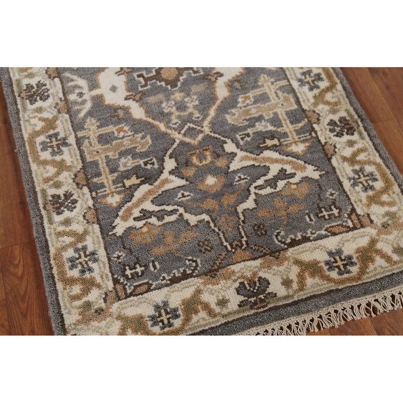 All-Over Gray Oushak Oriental Runner Rug Hand-Knotted Wool Carpet - 2'7"x 11'2"
