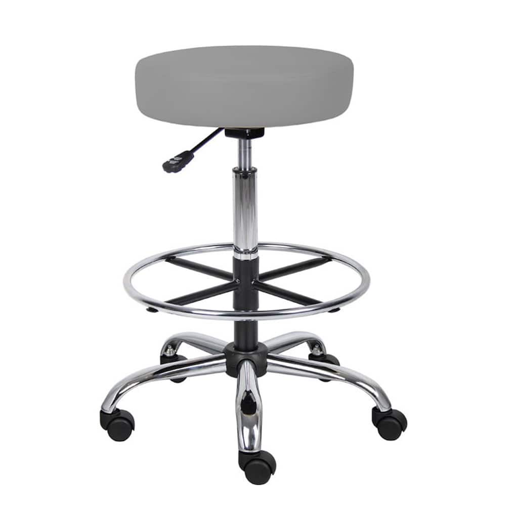 Fea Medical Drafting Stool, Round Gray Vinyl, Chrome Footring