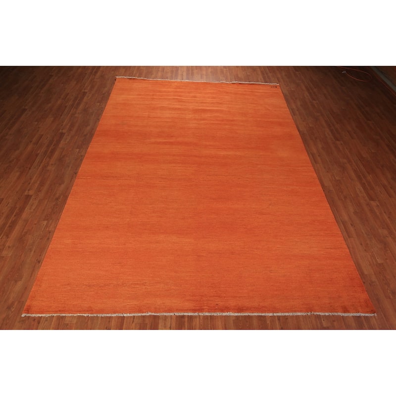 Orange Modern Gabbeh Area Rug Handmade Wool Carpet - 8'9" x 11'7"