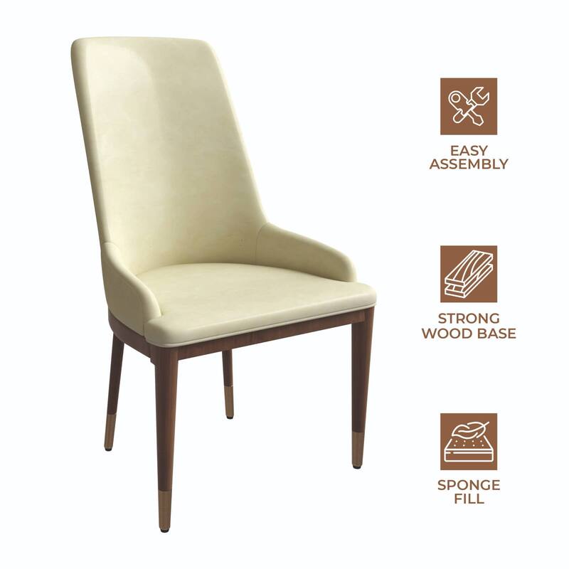 Dining Chair Upholstered in Leather with Rubberwood Frame Set of 4 Side Chair High Back and Gold Accent Legs