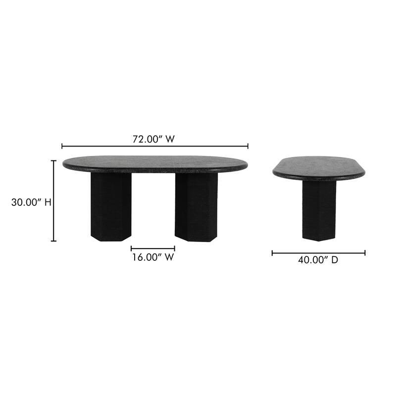 NADAAL STUDIOS Norex Sartoria Dining Table for 6, Oval Black Granite Top, Jute-Wrapped Mango Wood Base, Black Granite