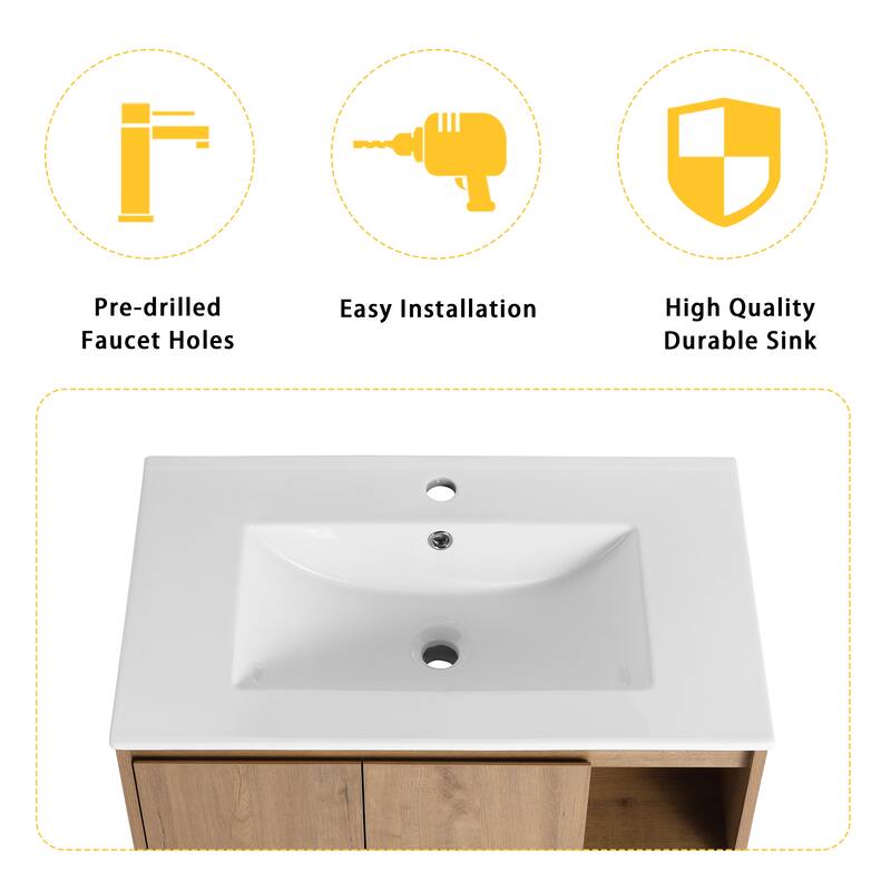 Beingnext 24"/30" Single Bathroom Vanity with Sink, Floating Bathroom Vanity with Soft Close Door and Shelf