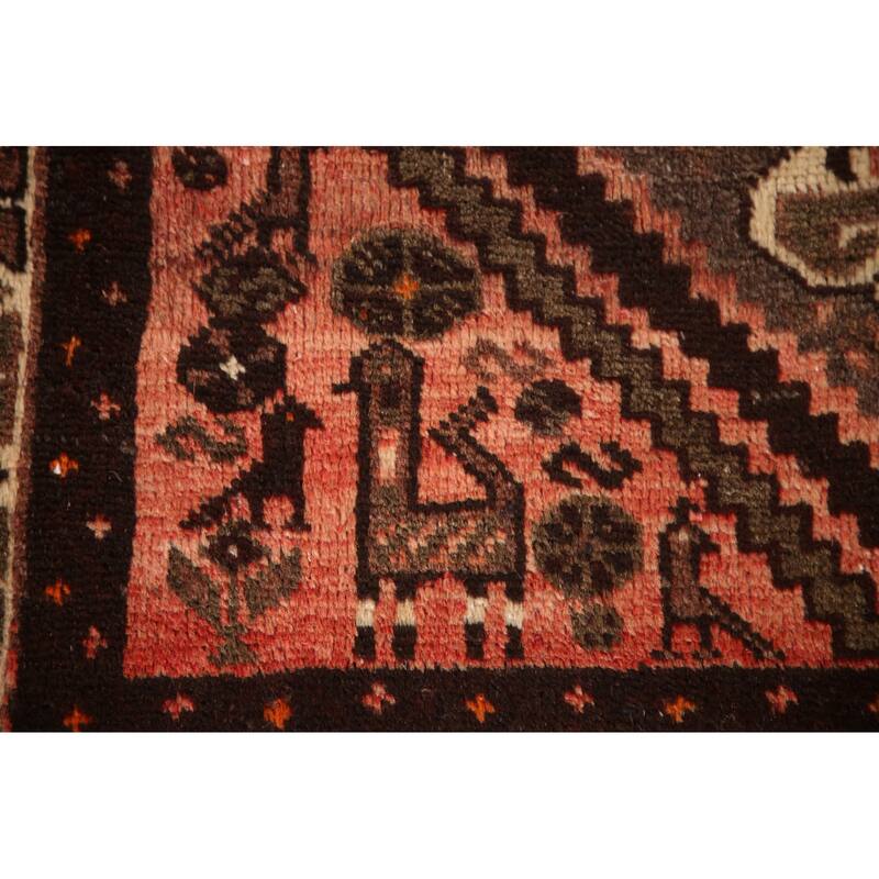 Tribal Geometric Hamedan Persian Vintage Area Rug Handmade Wool Carpet - 3'8"x 4'10"