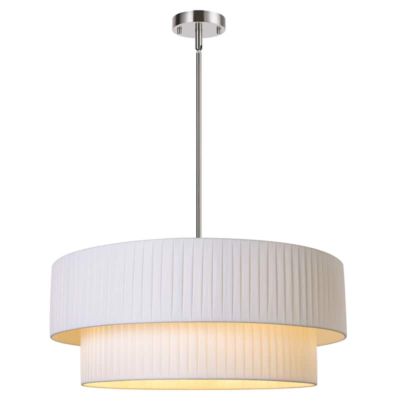 Modern 3-Light Drum Chandelier Fabric Shade Ceiling Hanging Pendant - 23.6" - Nickel