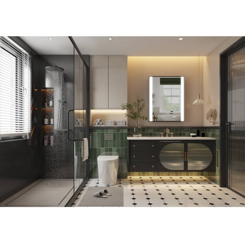 36"H Wall Mounted Bathroom Rectangle Framed LED Mirror With Memory Function