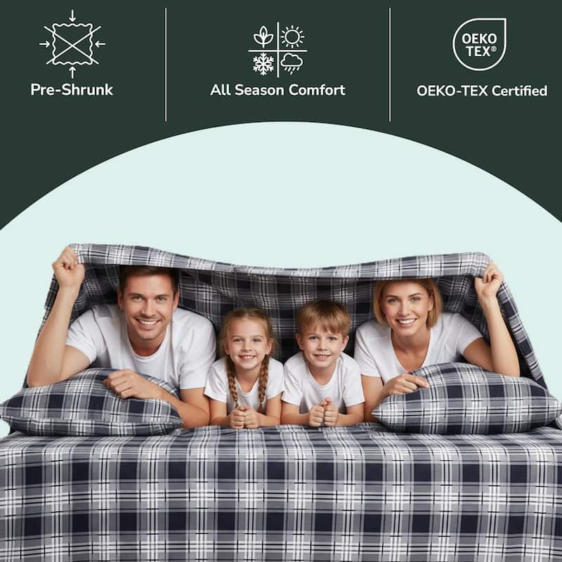 Feather & Stitch Cotton Flannel Sheets Set 4 Piece Bed Sheets Heavy Weight Bedding