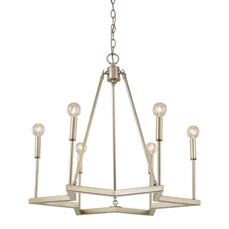 HomeRoots Gold Candle Style Six Light Metal Dimmable Chandelier - 25' X '24.5' X '25