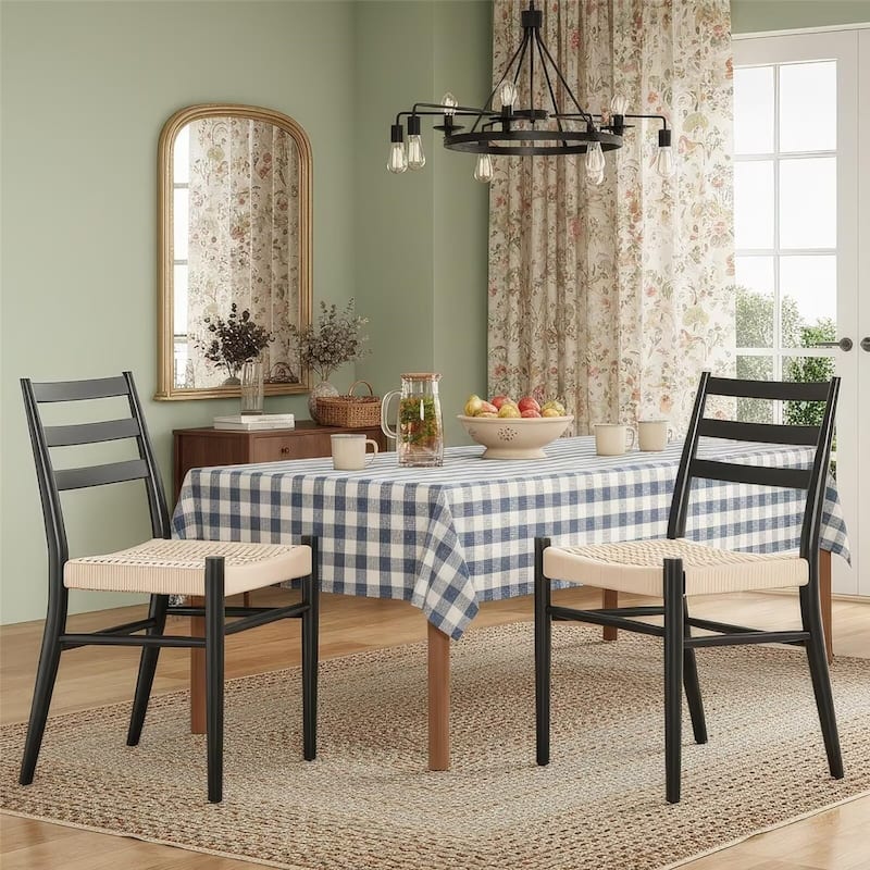 Woven Rope Seat Dining Chairs with Sturdy Metal Frame (Set of 2)
