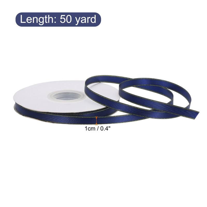 50 Yards 0.4 Inch Satin Ribbon Gold Edges Double Faced Ribbon Bow - 50 Yards - Dark Blue