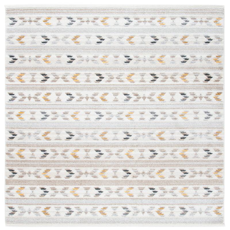 SAFAVIEH Sedona Liivia Boho Tribal Fringe Rug - 6' Square - Ivory/Light Grey