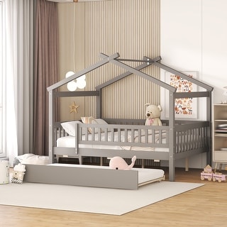 Full Pine House Bed with Twin Trundle