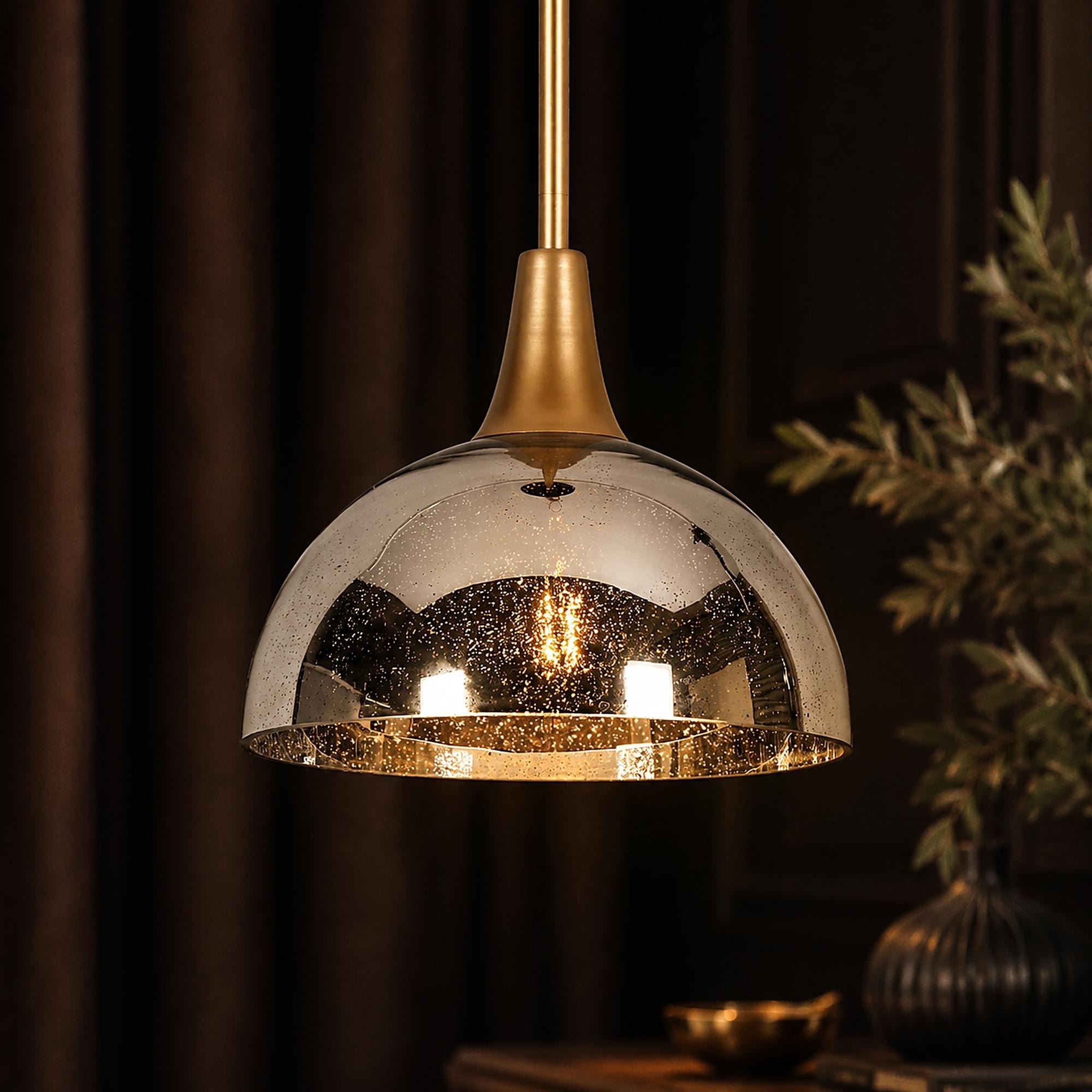 Modern Glam 1-light Pendant Light Mercury Glass Stain Gold Kitchen Island Light for Dining Room - 9.8 " × 8.7 "