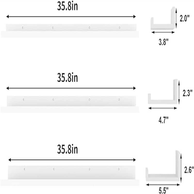 36 Inch Large Floating Shelves for Wall Set of 3 - 2.67"D x 35.82"W x 5.51"H