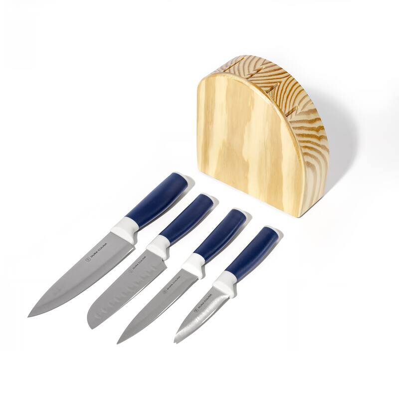 Dura Living 5-Piece Knife Block Set - High Carbon Stainless Steel Blades, Compact Wood Block