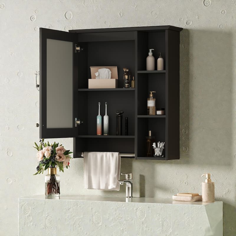 24 Inch Wall Mounted Medicine Cabinet with Mirror, Adjustable Shelf and Towel Bar, Bathroom Storage
