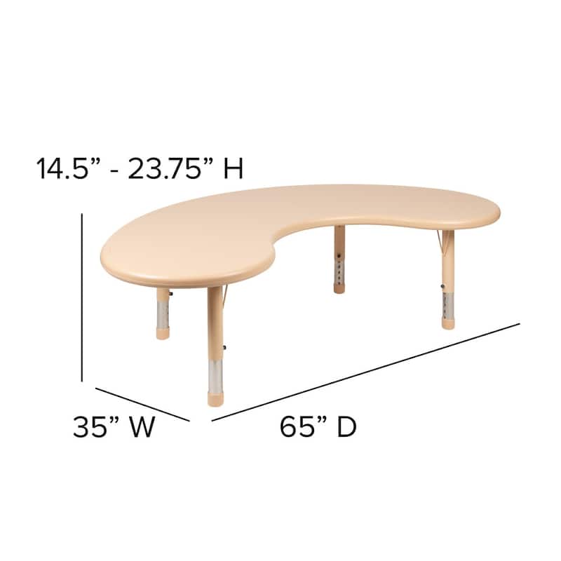 35"Wx65"L Half-Moon Plastic Adjustable Activity Table for 8 - 65"D x 35"W x 14.5" - 23.75"H