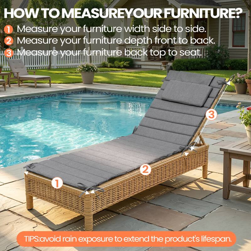 Pellebant Outdoor Chaise Lounge Cushions Patio Lounger Pad with Straps