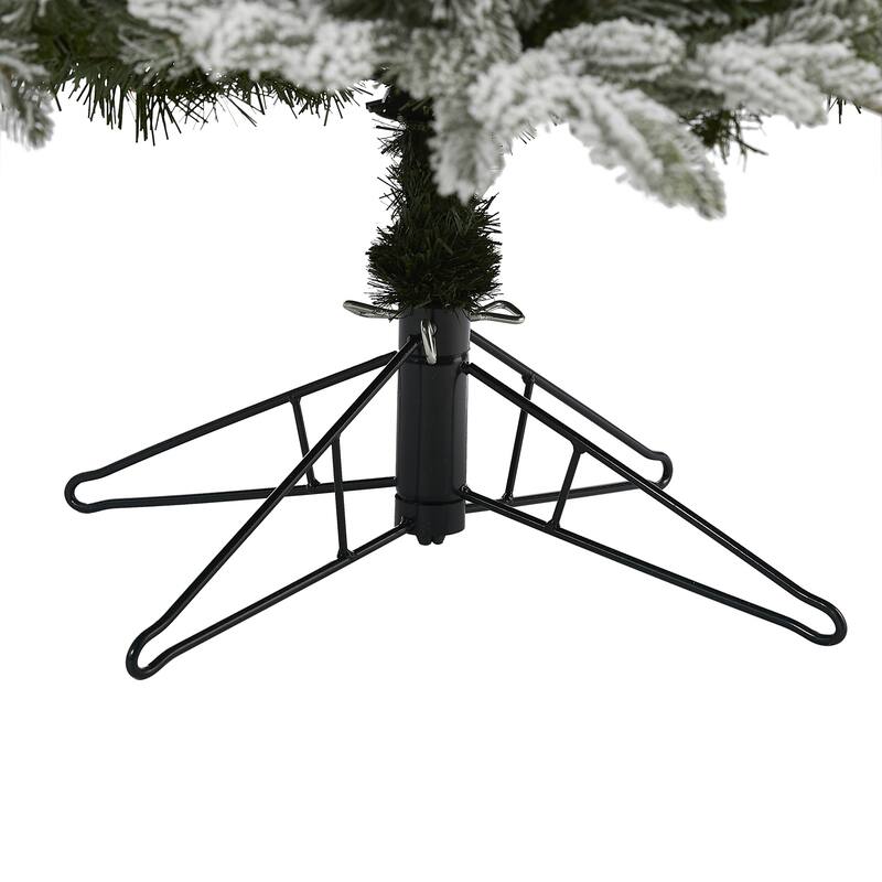 7Ft Flocked Christmas Tree with Warm White Lights - Farmhouse Mountain Fir Holiday Decor - Green - 84