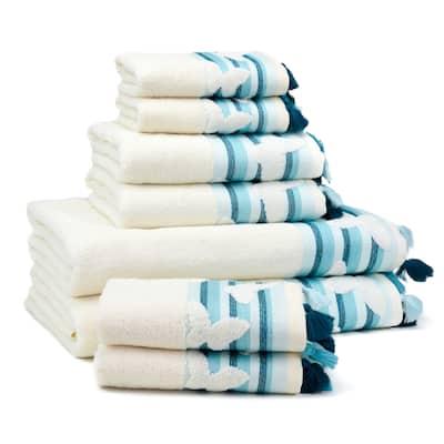 East'N Blue Butterfly Turkish Cotton Bath Towel Set (Set of 8) - (2 Bath Towel, 2 Hand Towel, 4 Washcloth)