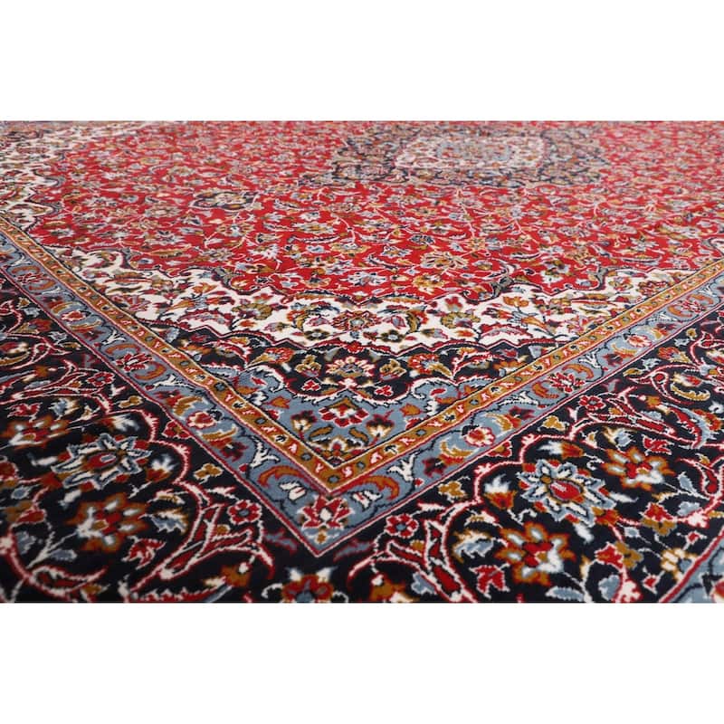 Floral Red Kashan Turkish Area Rug Machine Made Medallion Carpet - 9'7" x 12'11"