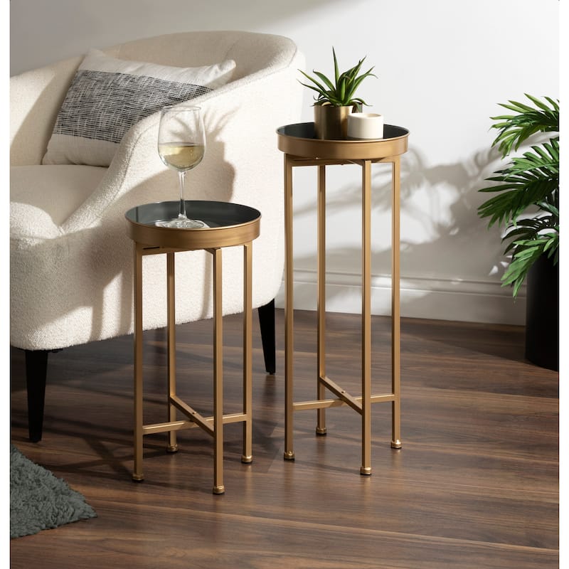 Kate and Laurel Celia Round Metal Foldable Tray Table Set
