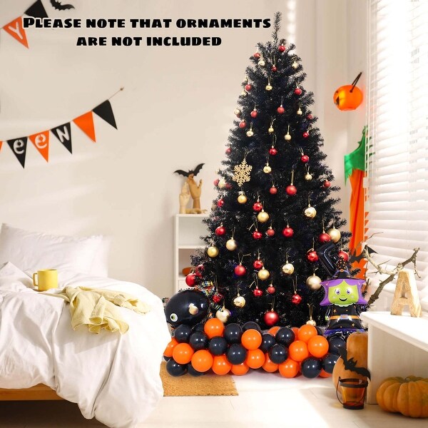 6/7/8 FT Pre-lit Halloween Tree Black Christmas Tree w/ Spooky