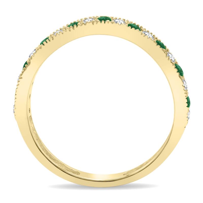 Emerald and Diamond Channel Set Wedding Band in 10K Yellow Gold