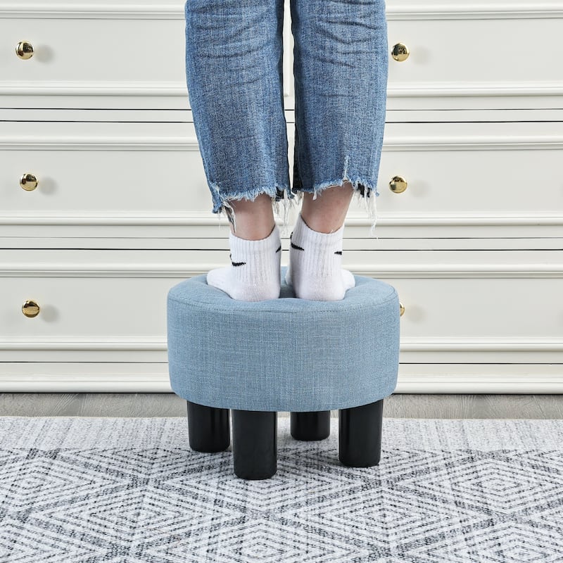 Adeco Round Ottoman Fabric Footrest Modern Padded Chair Footstool