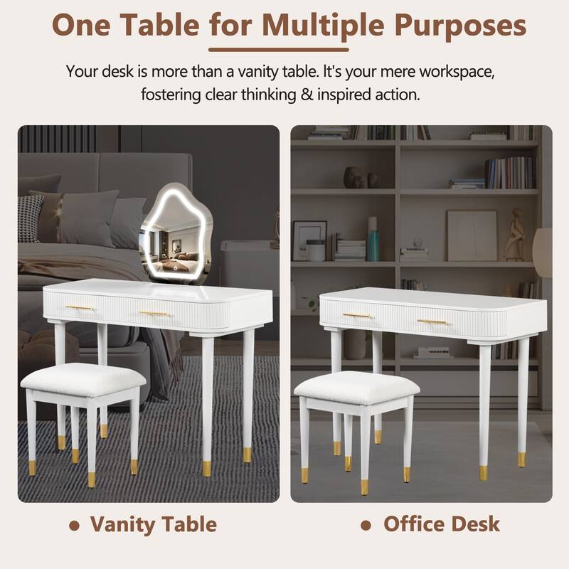 40" Vanity Desk Dresser Table Set with Lighted Mirror, Stool, Drawers