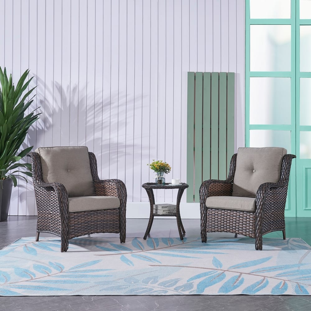 Pocassy Outdoor Wicker Bistro Set, 3 Piece Patio Set