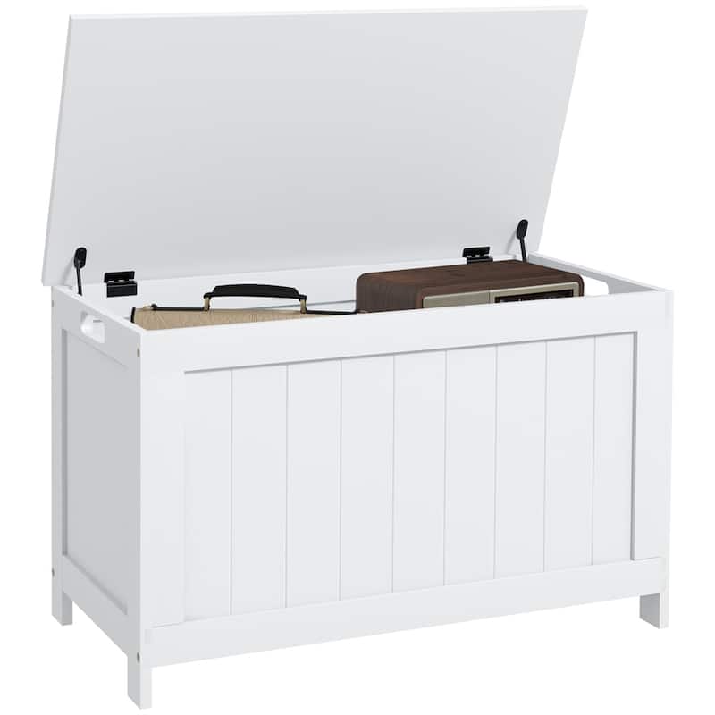 29.9" Wood Storage Box with 2 Safety Hinges and Side Handles