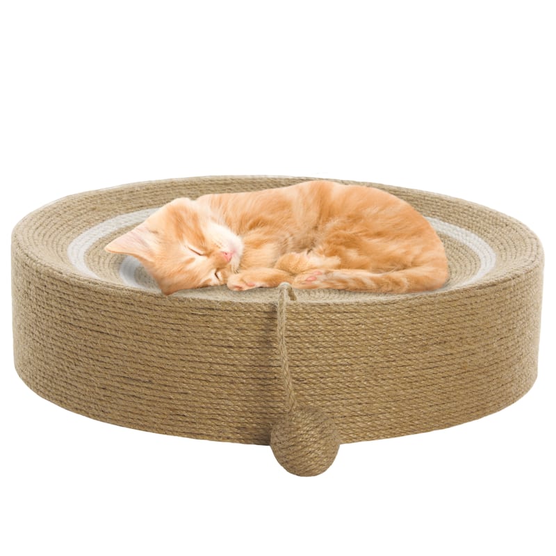 SAFAVIEH Home Natural Ivory 16"W x 16"L x 4"H Cat Scratch Toy Round Jute Bed - 16''W x 16''L x 4''H