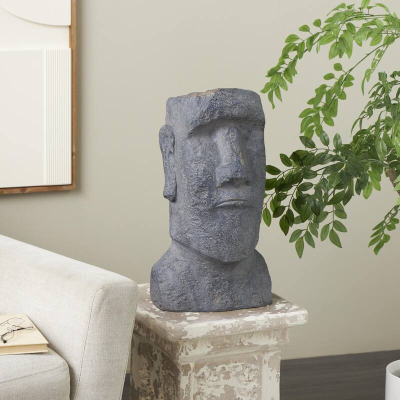 Magnesium Oxide People Distressed Textured Easter Island Head Indoor Outdoor Planter - Black - Roche River Decor