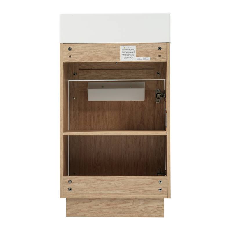 18.5"Bathroom Vanity with Resin Sink, MDF Cabinet with Adjustable Shelf, Wood Grain Melamine Finish, Reversible Door