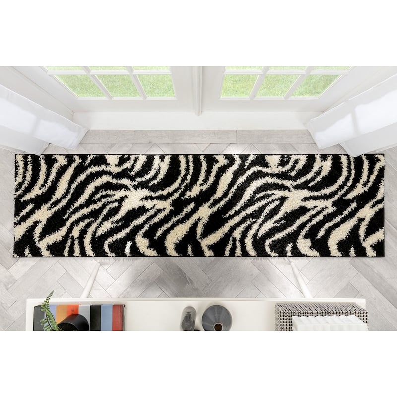 Well Woven Madison Shag Safari Zebra Animal Print Shag Area Rug