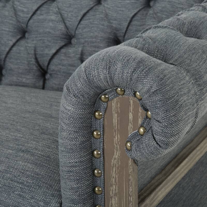 Elegant Tufted Sofa with Solid Wood Retro Legs and Metal Rivet Accents, 85.5'' Wide