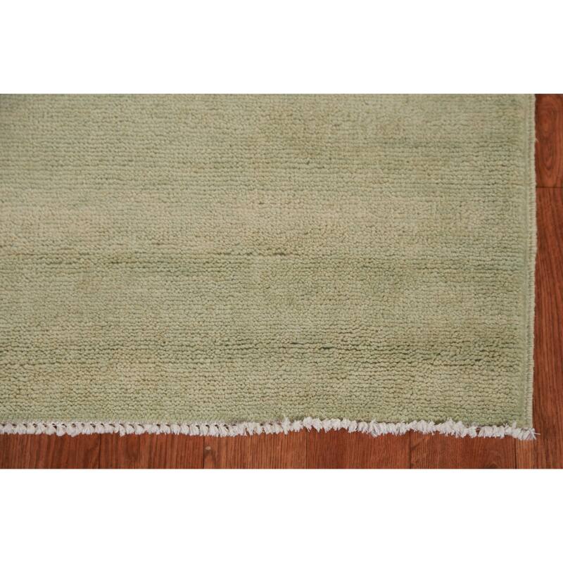 Hand Knotted Oriental 100% Wool Carpet Modern Solid Green Gabbeh Runner Rug - 9' 10'' X 3' 2''