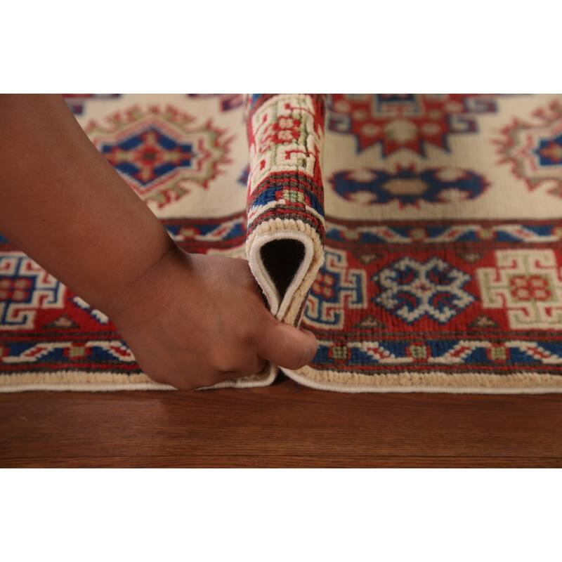 Geometric Kazak Accent Rug Handmade Oriental Wool Carpet - 2'9" x 4'1"