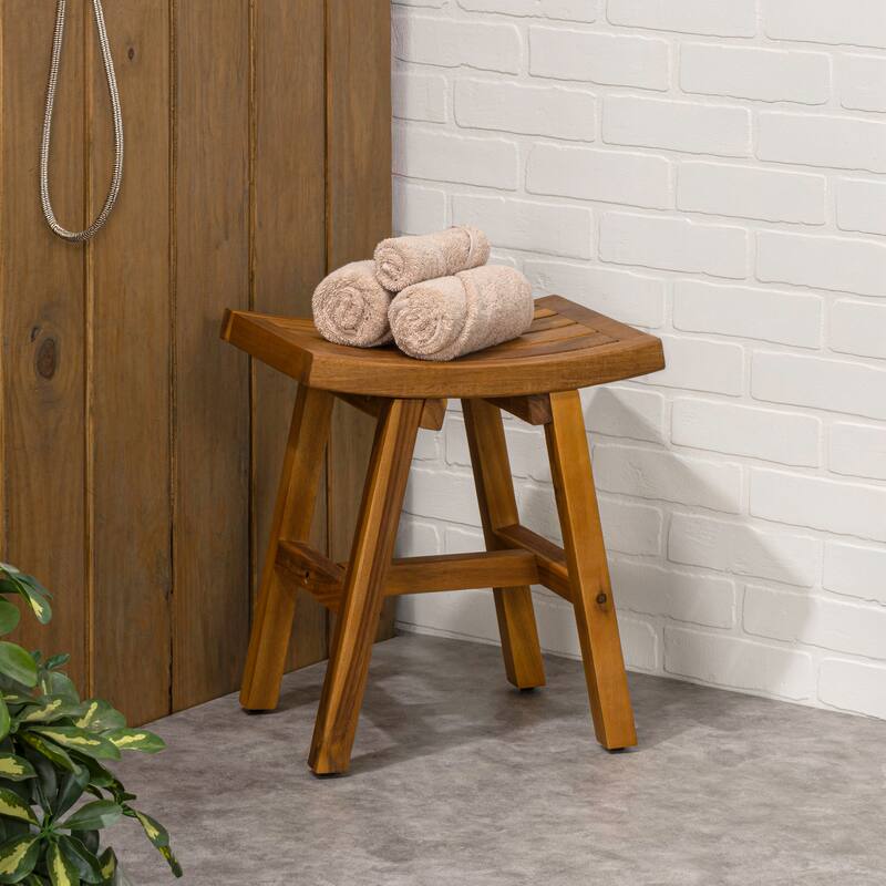 Tamlyn 15.75" Classic Slatted Solid Acacia Wood Indoor/Outdoor Shower Stool, By JONATHAN Y - 15.75L x 11.81W x 17.72H