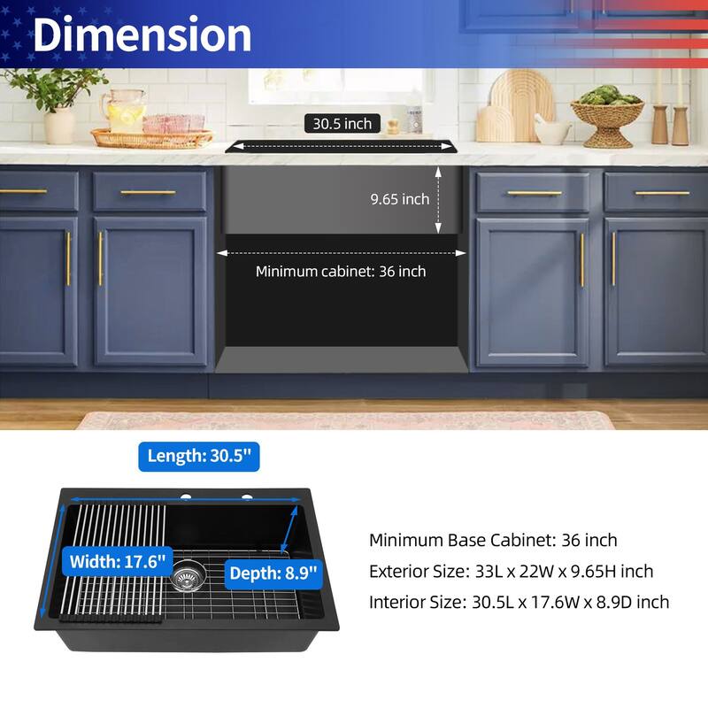 Drop-in Single Bowl Quartz/Granite Composite Kitchen Sink in Matte Black