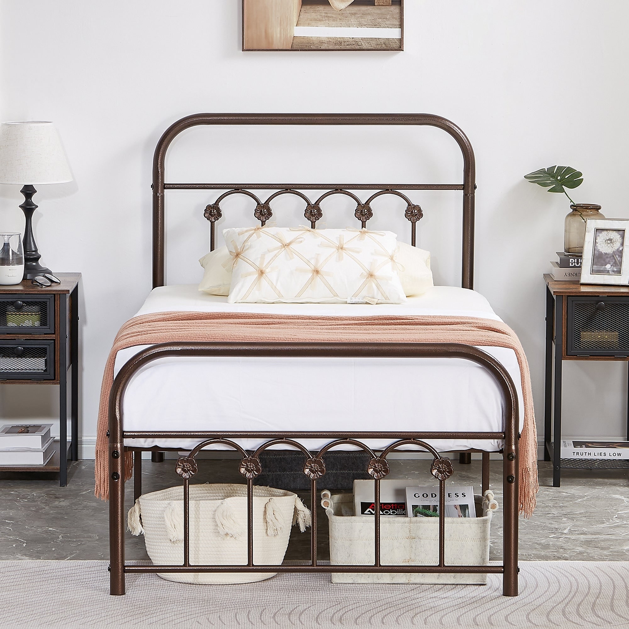 VECELO Industrial Metal Platform Bed Frame with Headboard Twin/Full/Queen/ King Size Bed - On Sale - Bed Bath & Beyond - 32883428