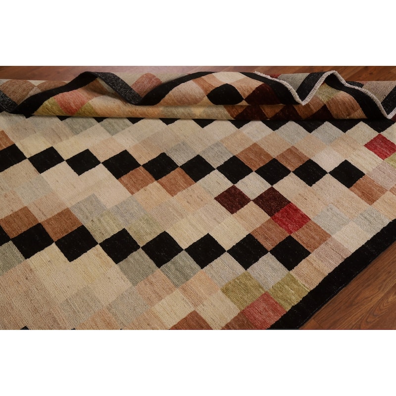 Modern Checkered Gabbeh Kashkoli Area Rug Hand-knotted Wool Carpet - 5'0" x 6'2"