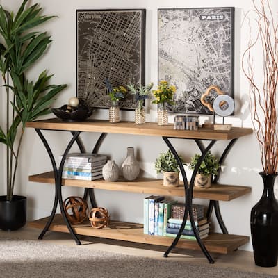 Terrell Brown Finished Wood and Black Finished Metal Console Table